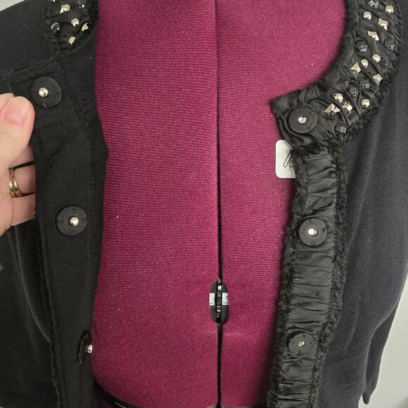 Women's Rafaella Black Beaded Collar 3/4 Sleeve Snap Close Cardigan - Size Large - Picture 4 of 8